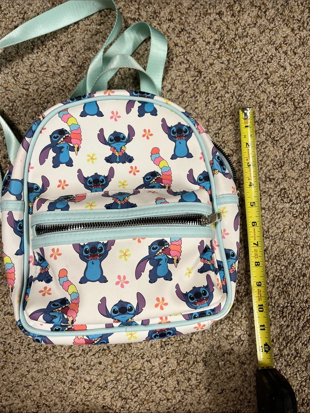 Disney Blue Stitch Print Mini Backpack with Mint Accents